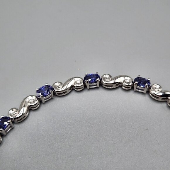Sterling Silver Blue Cubic Zirconia Tennis Bracelet S Swirl Links Sterling Thai - Picture 4 of 8